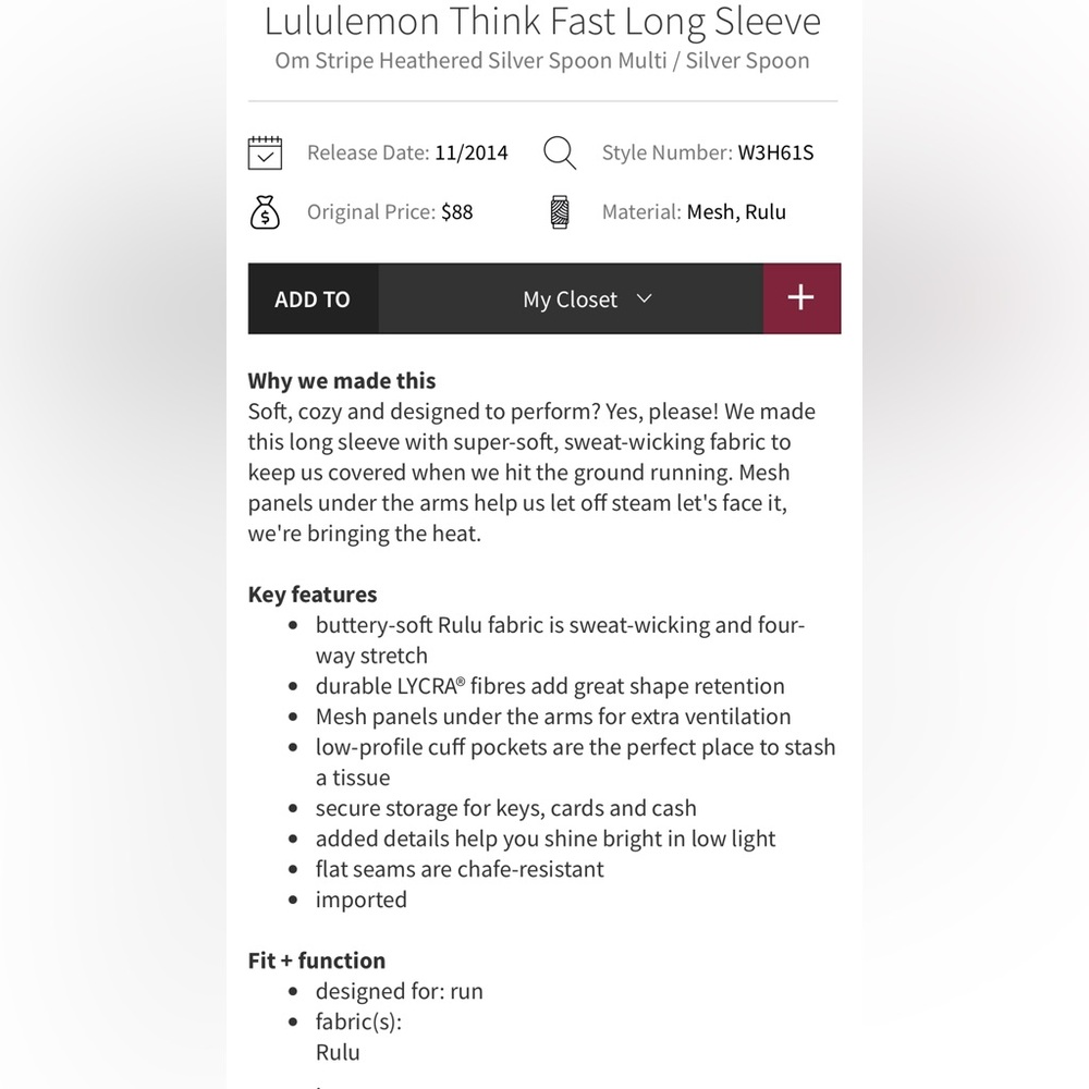 lululemon | size 10 gray and white striped Think Fast Long Sleeve - Picture 6 of 10